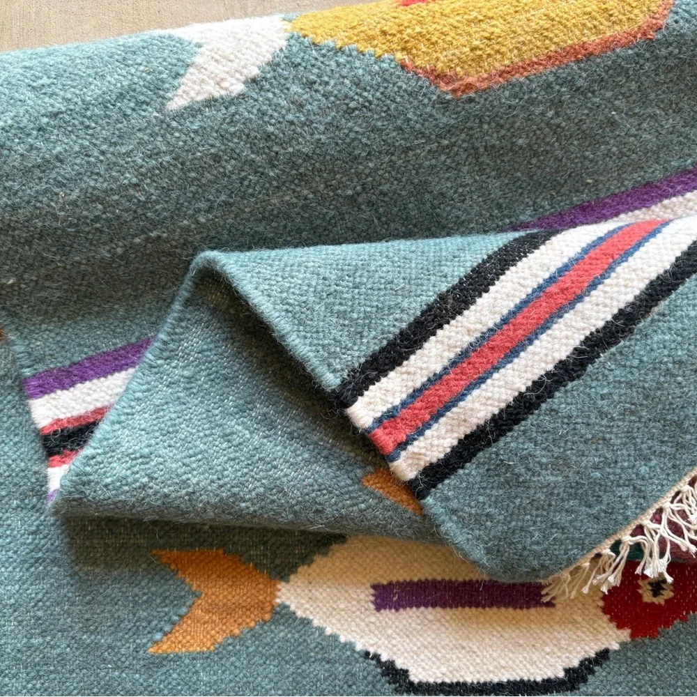 Colorful Fish Pattern Kilim Rug - Wool Rug - Picture 2 of 8